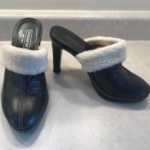 NWOT COACH Fur and Leather Heeled Mules